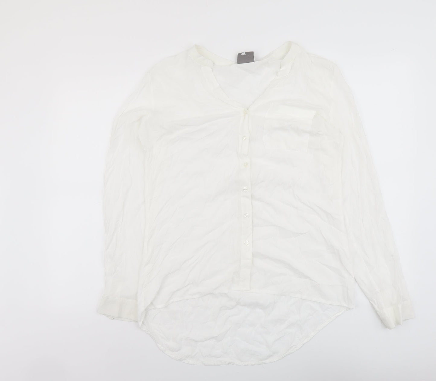 VERO MODA Womens White Viscose Basic Button-Up Size L V-Neck