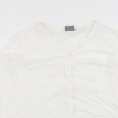 VERO MODA Womens White Viscose Basic Button-Up Size L V-Neck