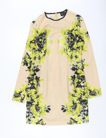 ASOS Womens Beige Floral Polyester A-Line Size 12 Round Neck Zip
