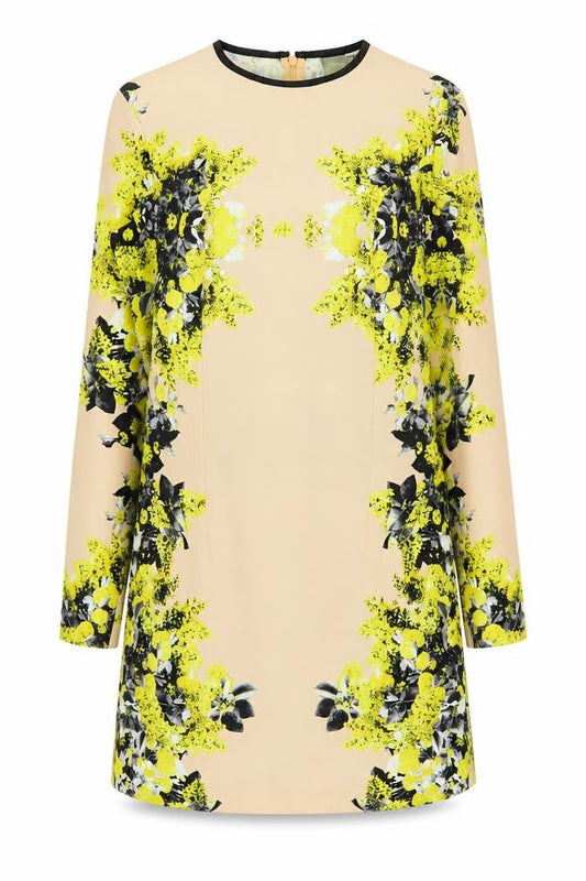 ASOS Womens Beige Floral Polyester A-Line Size 12 Round Neck Zip