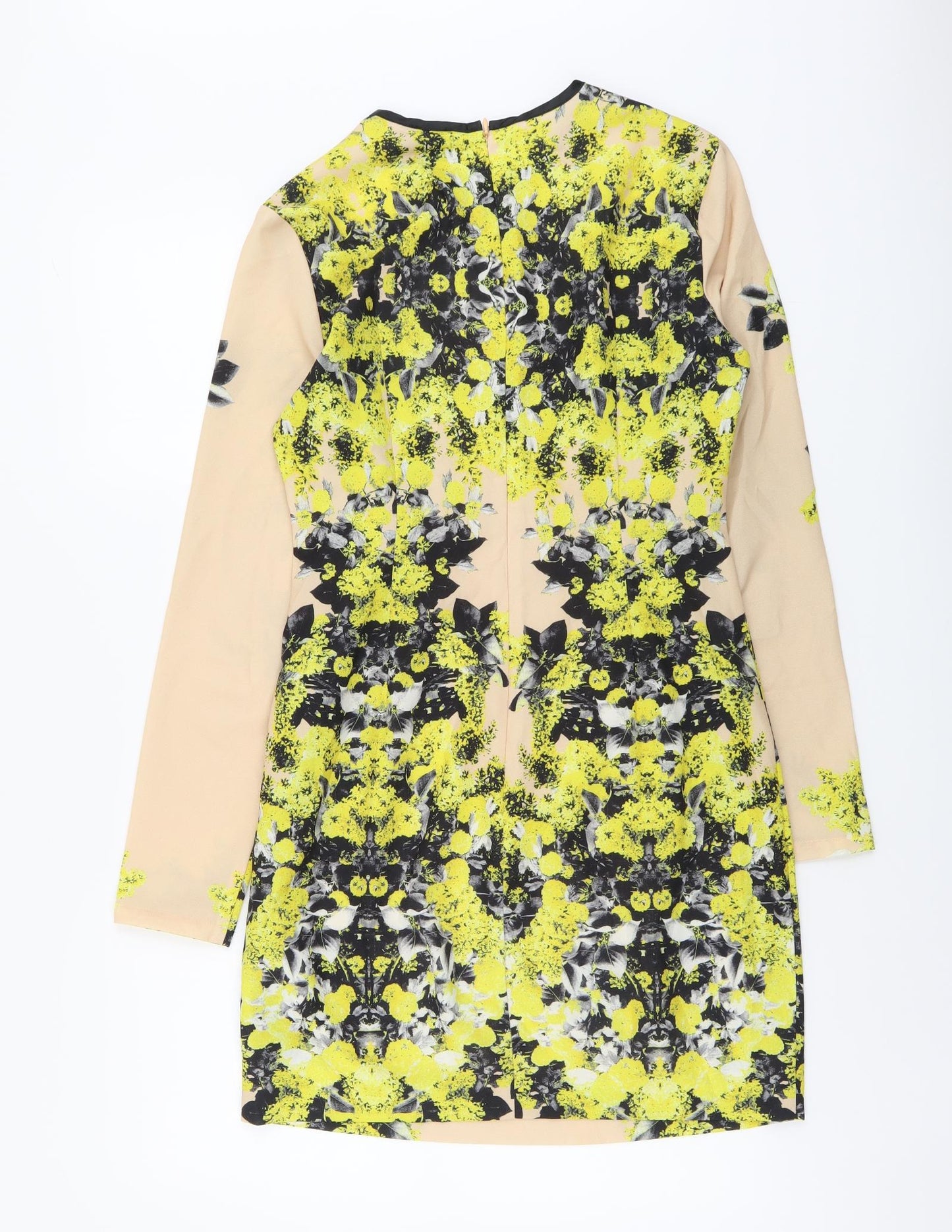 ASOS Womens Beige Floral Polyester A-Line Size 12 Round Neck Zip