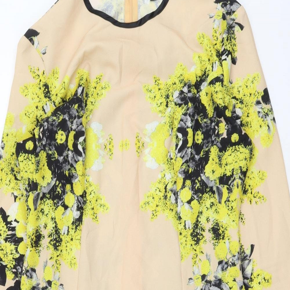ASOS Womens Beige Floral Polyester A-Line Size 12 Round Neck Zip