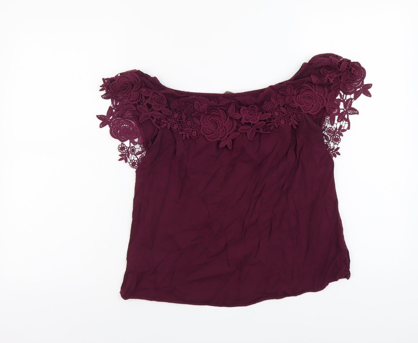Osis Womens Purple Viscose Basic Blouse Size 12 Off the Shoulder - Lace Detail