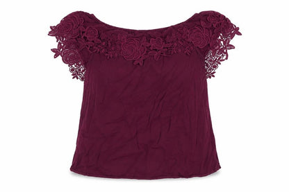Osis Womens Purple Viscose Basic Blouse Size 12 Off the Shoulder - Lace Detail
