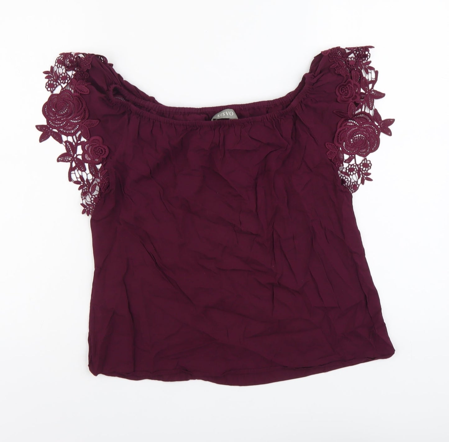 Osis Womens Purple Viscose Basic Blouse Size 12 Off the Shoulder - Lace Detail