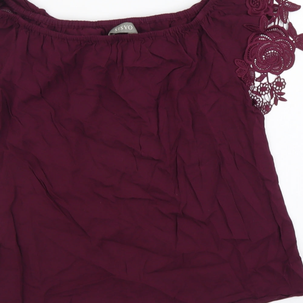Osis Womens Purple Viscose Basic Blouse Size 12 Off the Shoulder - Lace Detail