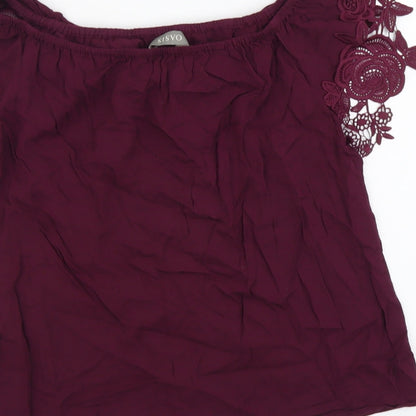 Osis Womens Purple Viscose Basic Blouse Size 12 Off the Shoulder - Lace Detail
