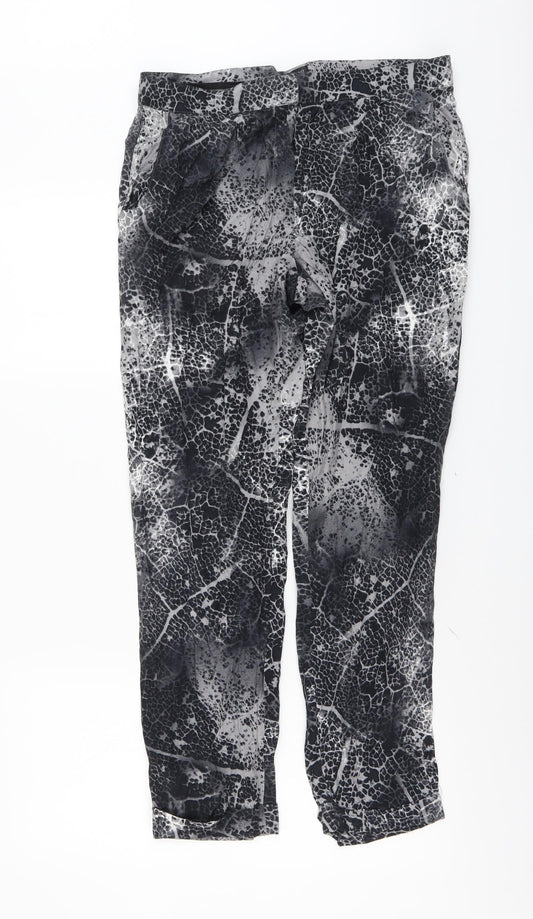 Topshop Womens Grey Geometric Polyester Trousers Size 12 L29 in Regular Button