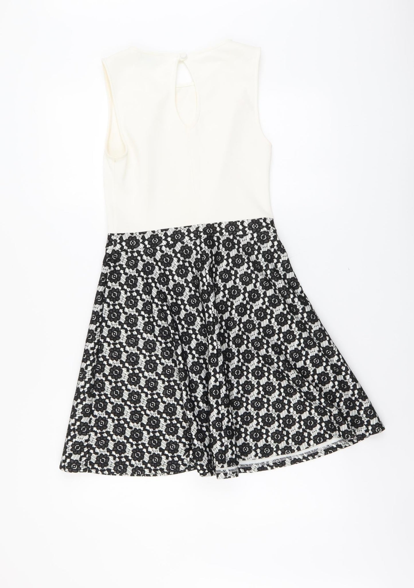 Miss Selfridge Womens Black Floral Polyester Fit & Flare Size 8 Round Neck Button