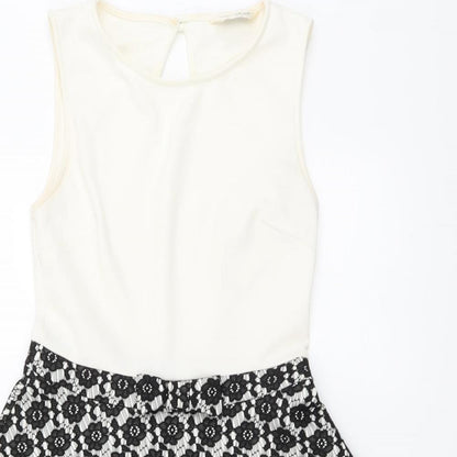 Miss Selfridge Womens Black Floral Polyester Fit & Flare Size 8 Round Neck Button