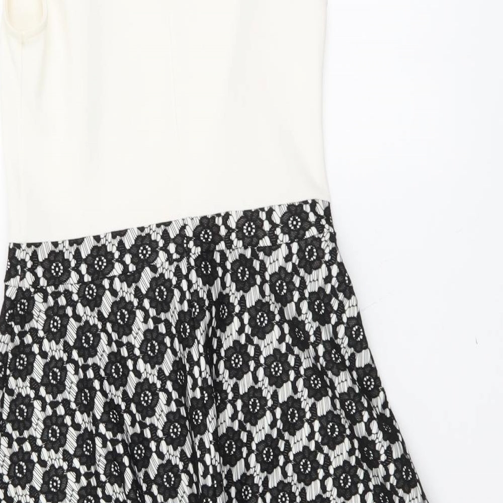 Miss Selfridge Womens Black Floral Polyester Fit & Flare Size 8 Round Neck Button