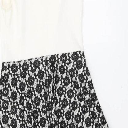 Miss Selfridge Womens Black Floral Polyester Fit & Flare Size 8 Round Neck Button