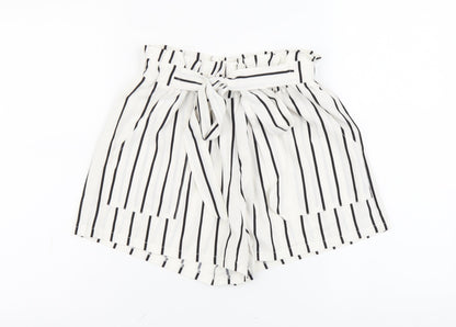 SheIn Womens White Striped Polyester Paperbag Shorts Size S L3 in Regular Drawstring