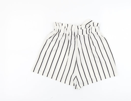 SheIn Womens White Striped Polyester Paperbag Shorts Size S L3 in Regular Drawstring