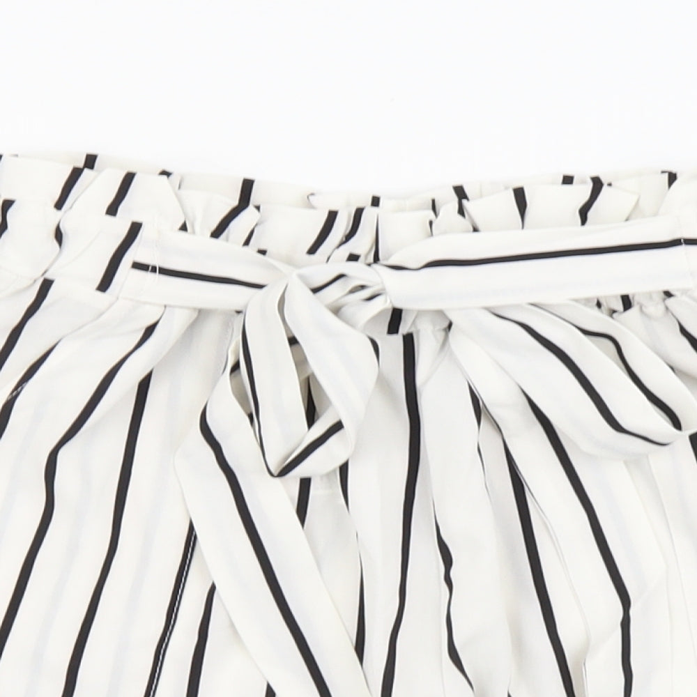 SheIn Womens White Striped Polyester Paperbag Shorts Size S L3 in Regular Drawstring