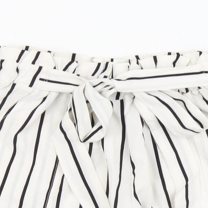 SheIn Womens White Striped Polyester Paperbag Shorts Size S L3 in Regular Drawstring