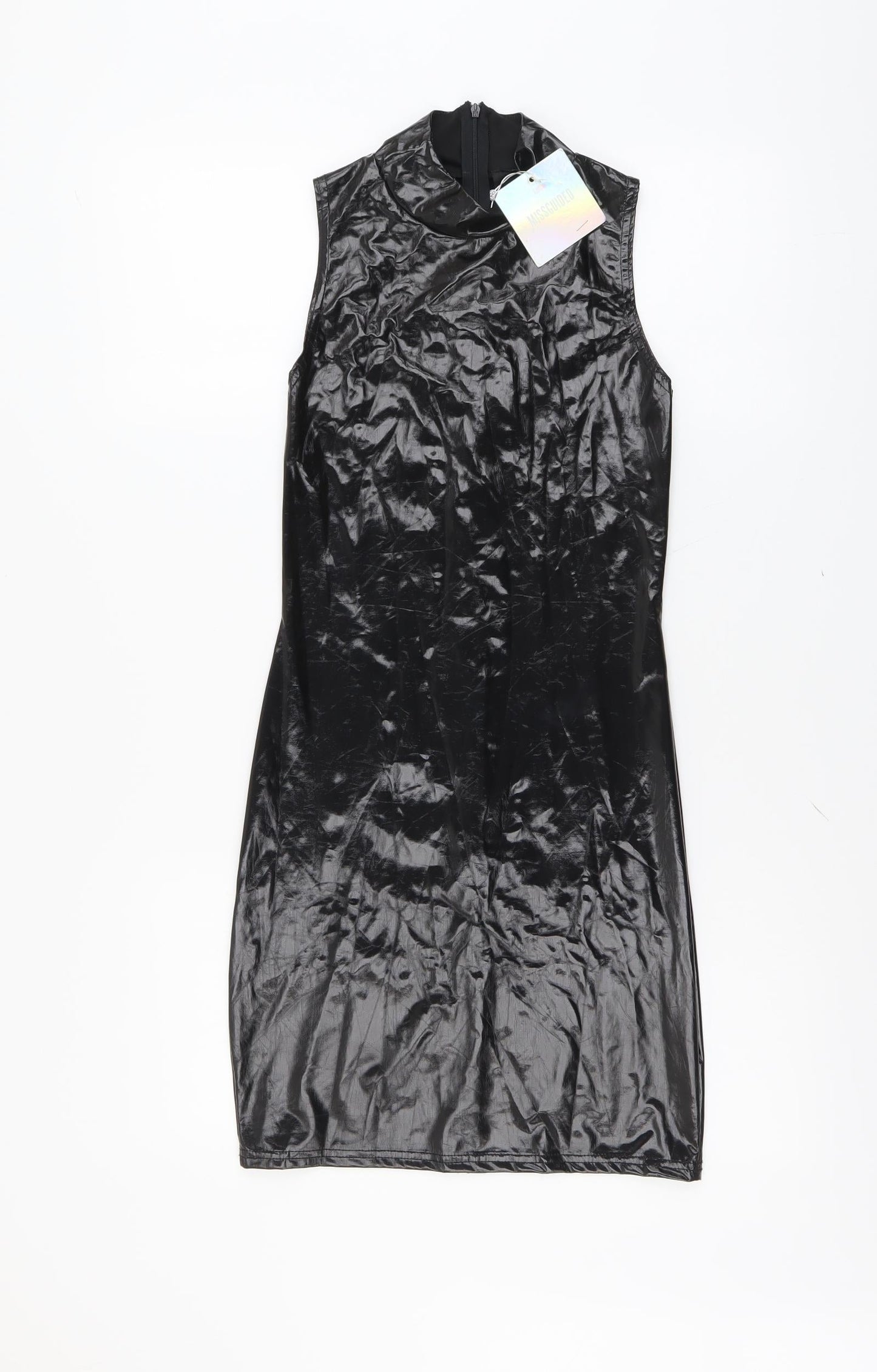 Missguided Womens Black Polyester Bodycon Size 8 Mock Neck Zip