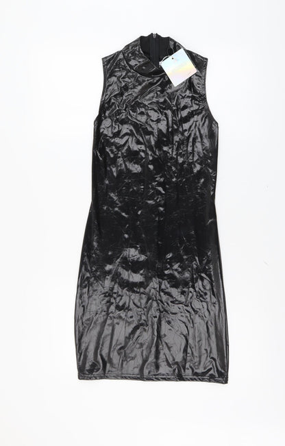 Missguided Womens Black Polyester Bodycon Size 8 Mock Neck Zip