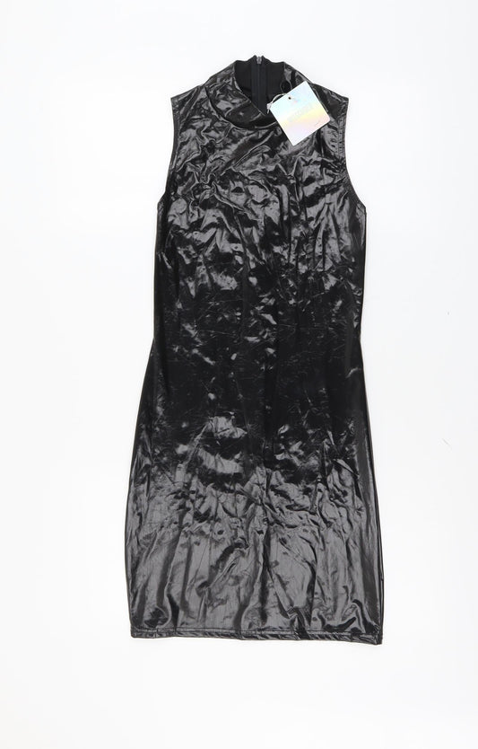 Missguided Womens Black Polyester Bodycon Size 8 Mock Neck Zip