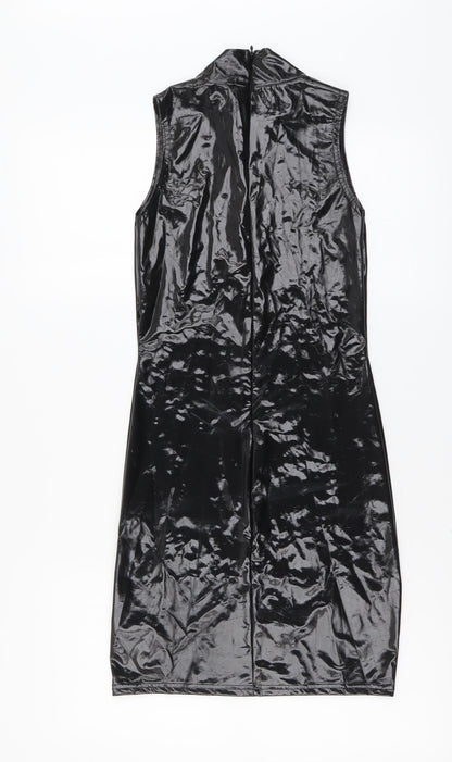 Missguided Womens Black Polyester Bodycon Size 8 Mock Neck Zip