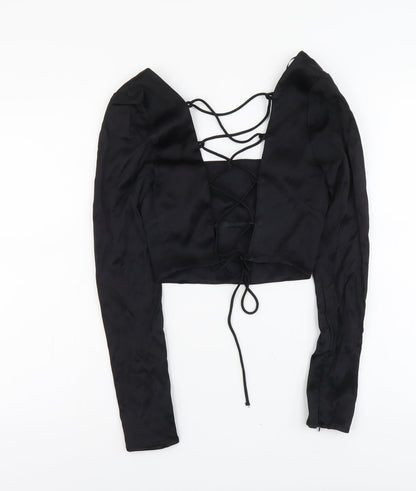 Womens UK Size S Zara Black Cropped T-Shirt