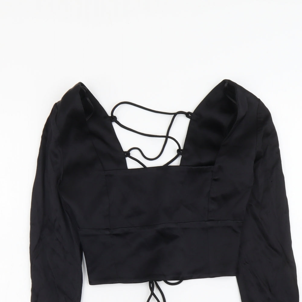 Womens UK Size S Zara Black Cropped T-Shirt