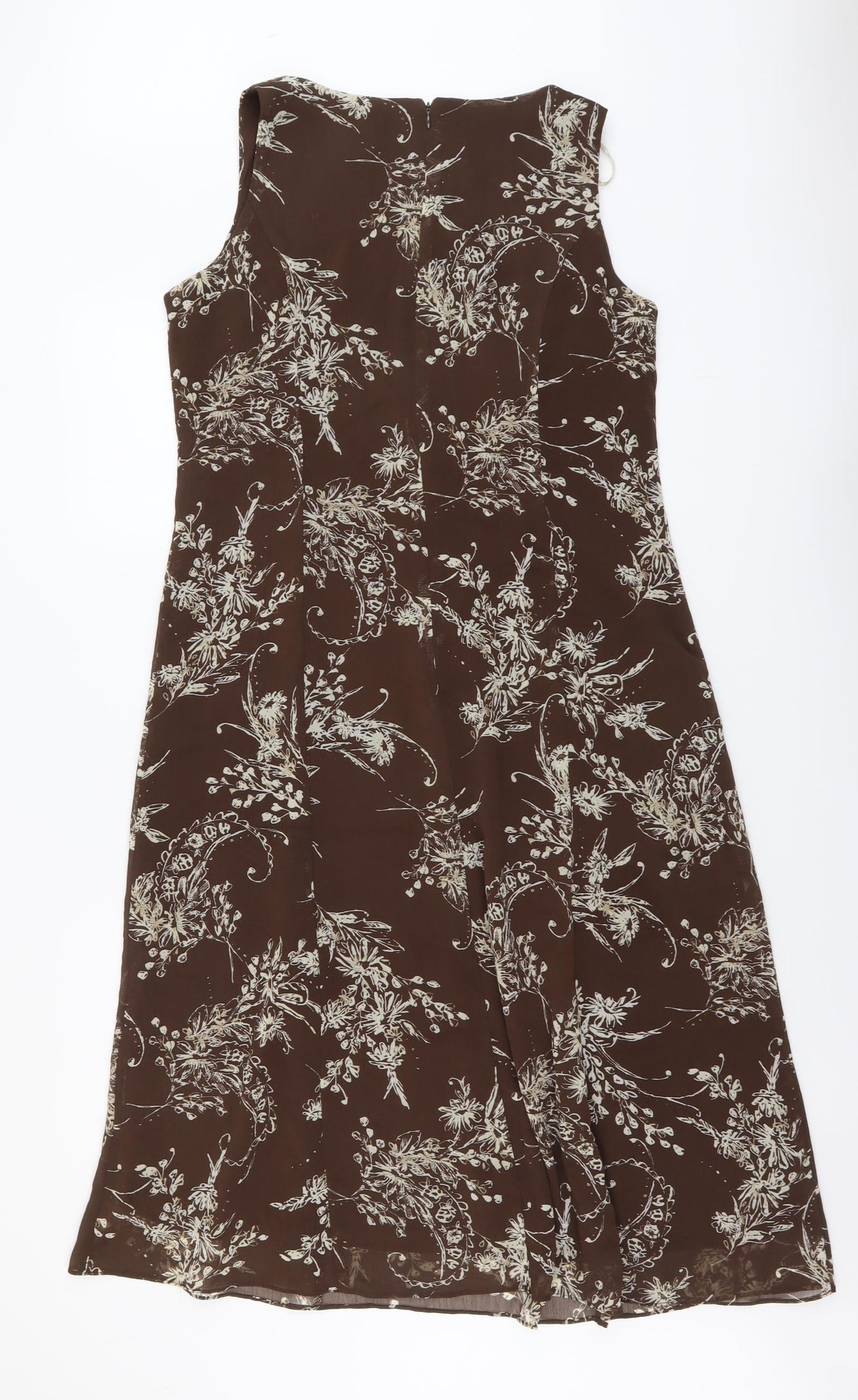 Studio Womens Brown Floral Polyester Trapeze & Swing Size 12 Round Neck Zip
