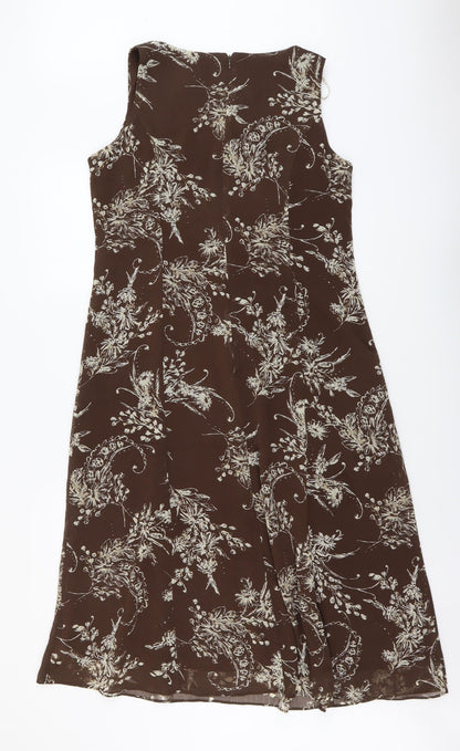 Studio Womens Brown Floral Polyester Trapeze & Swing Size 12 Round Neck Zip