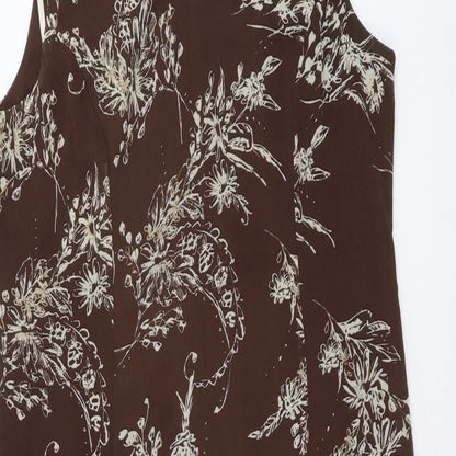 Studio Womens Brown Floral Polyester Trapeze & Swing Size 12 Round Neck Zip