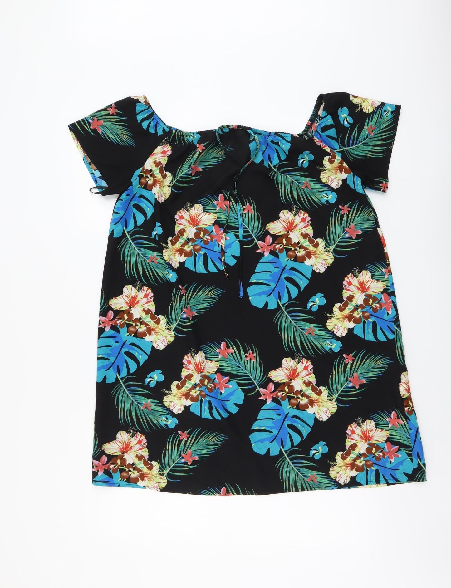 SheIn Womens Multicoloured Floral Polyester Basic Blouse Size L Boat Neck - Tropical Print