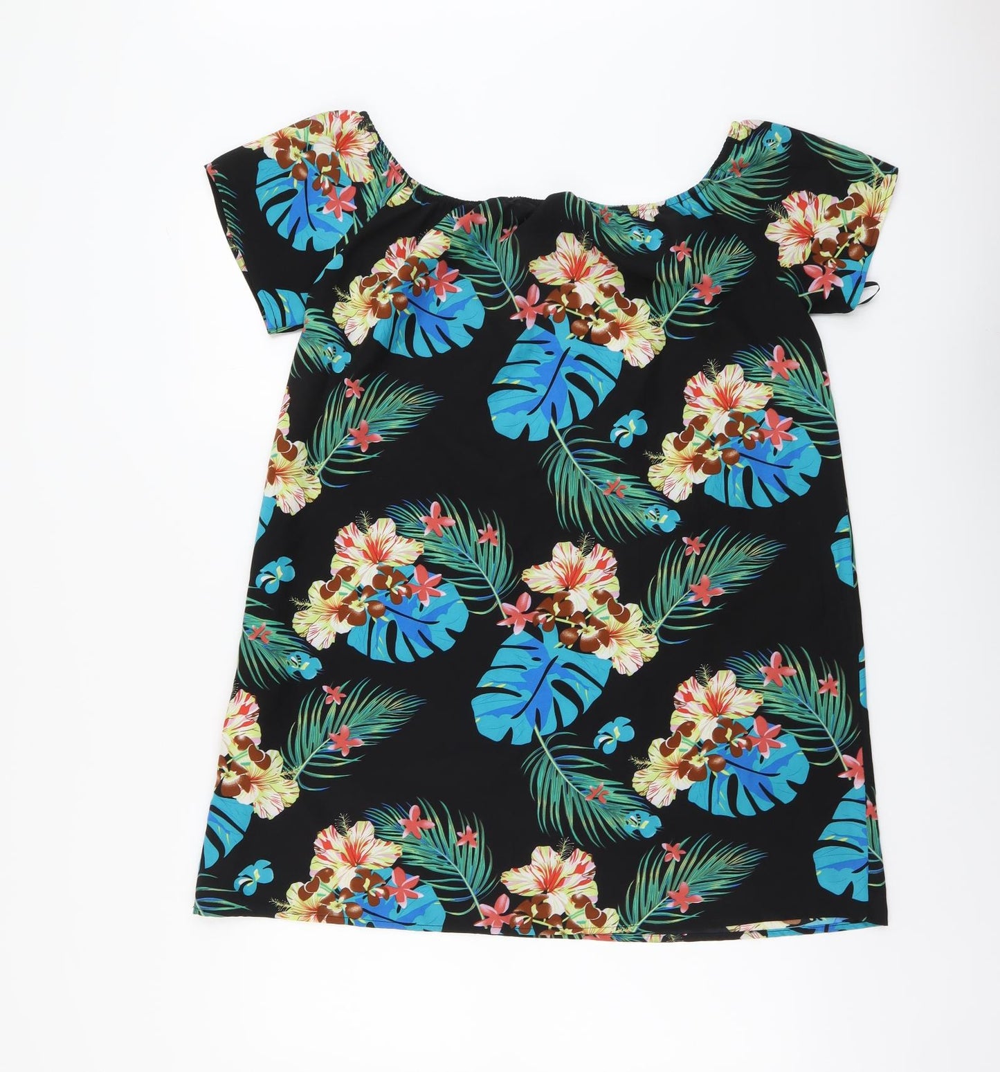SheIn Womens Multicoloured Floral Polyester Basic Blouse Size L Boat Neck - Tropical Print