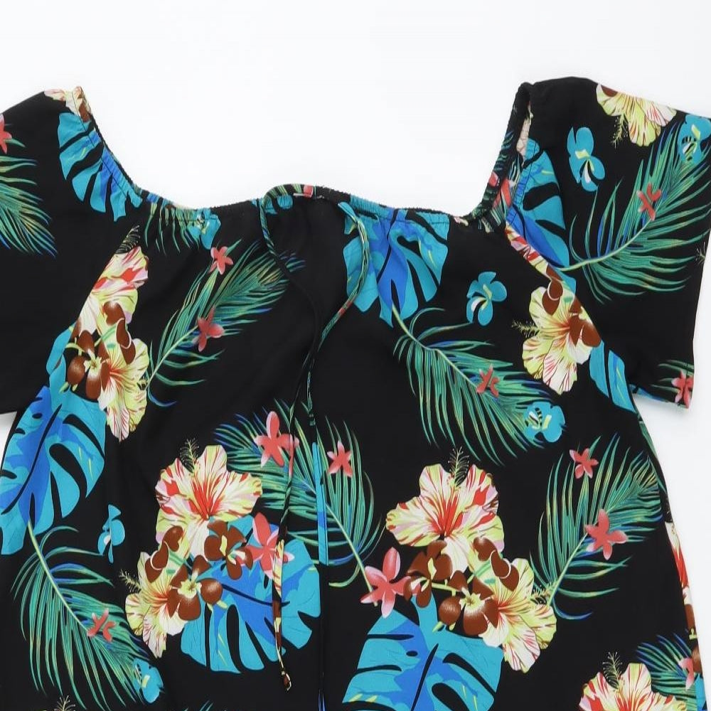 SheIn Womens Multicoloured Floral Polyester Basic Blouse Size L Boat Neck - Tropical Print