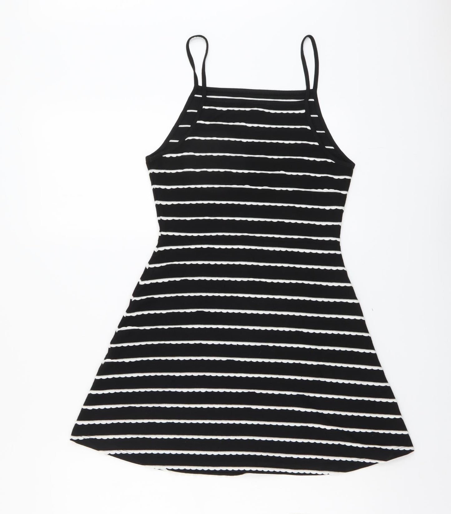 Topshop Womens Black Striped Polyester Fit & Flare Size 8 Square Neck Pullover
