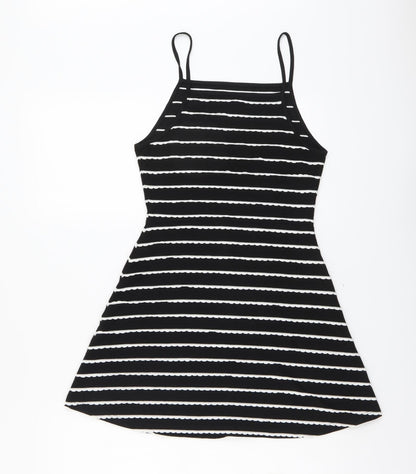 Topshop Womens Black Striped Polyester Fit & Flare Size 8 Square Neck Pullover