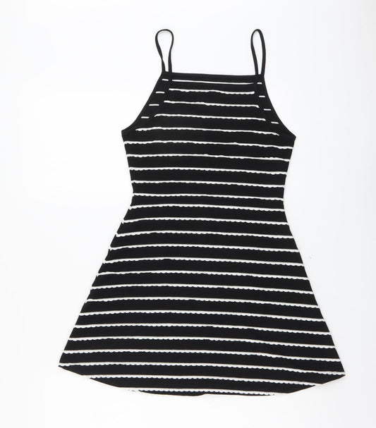 Topshop Womens Black Striped Polyester Fit & Flare Size 8 Square Neck Pullover