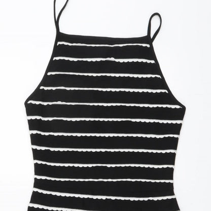 Topshop Womens Black Striped Polyester Fit & Flare Size 8 Square Neck Pullover
