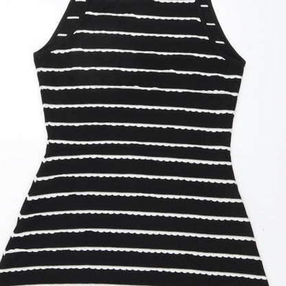 Topshop Womens Black Striped Polyester Fit & Flare Size 8 Square Neck Pullover