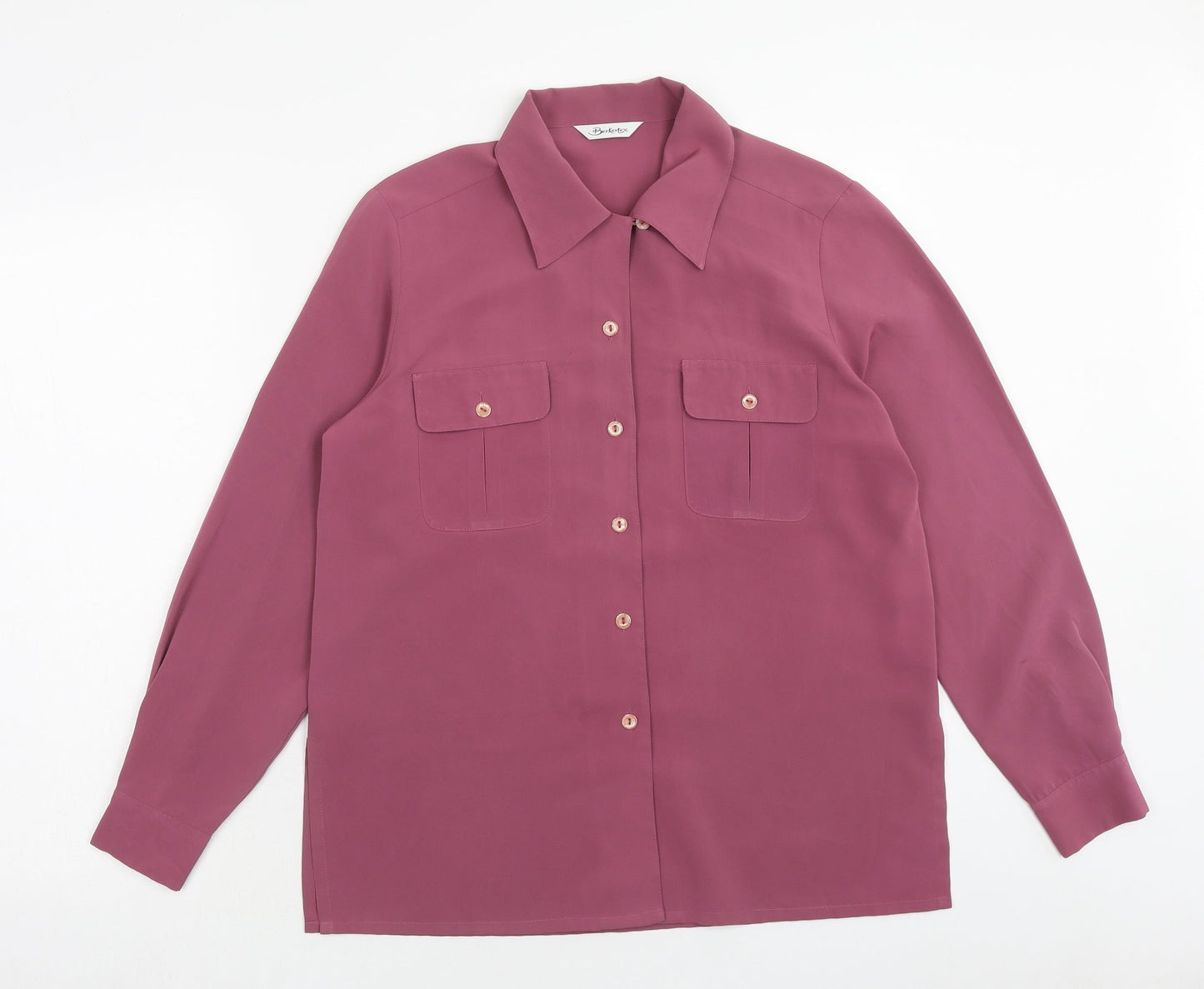 Berkertex Womens Purple Polyester Basic Button-Up Size 12 V-Neck