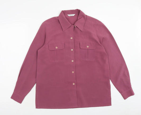 Berkertex Womens Purple Polyester Basic Button-Up Size 12 V-Neck