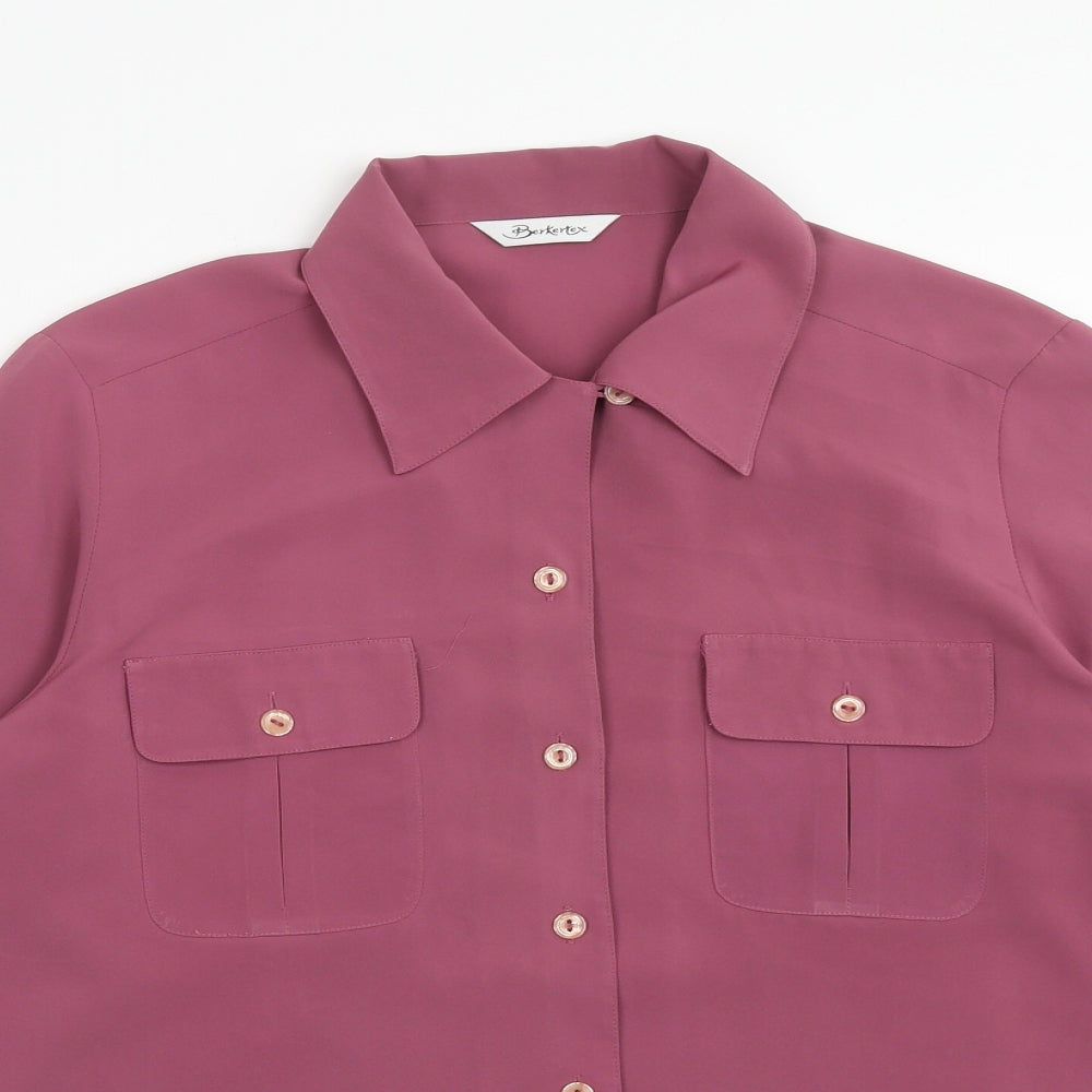 Berkertex Womens Purple Polyester Basic Button-Up Size 12 V-Neck