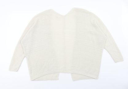 Andrea Jovine Womens Ivory V-Neck Viscose Cardigan Jumper Size S