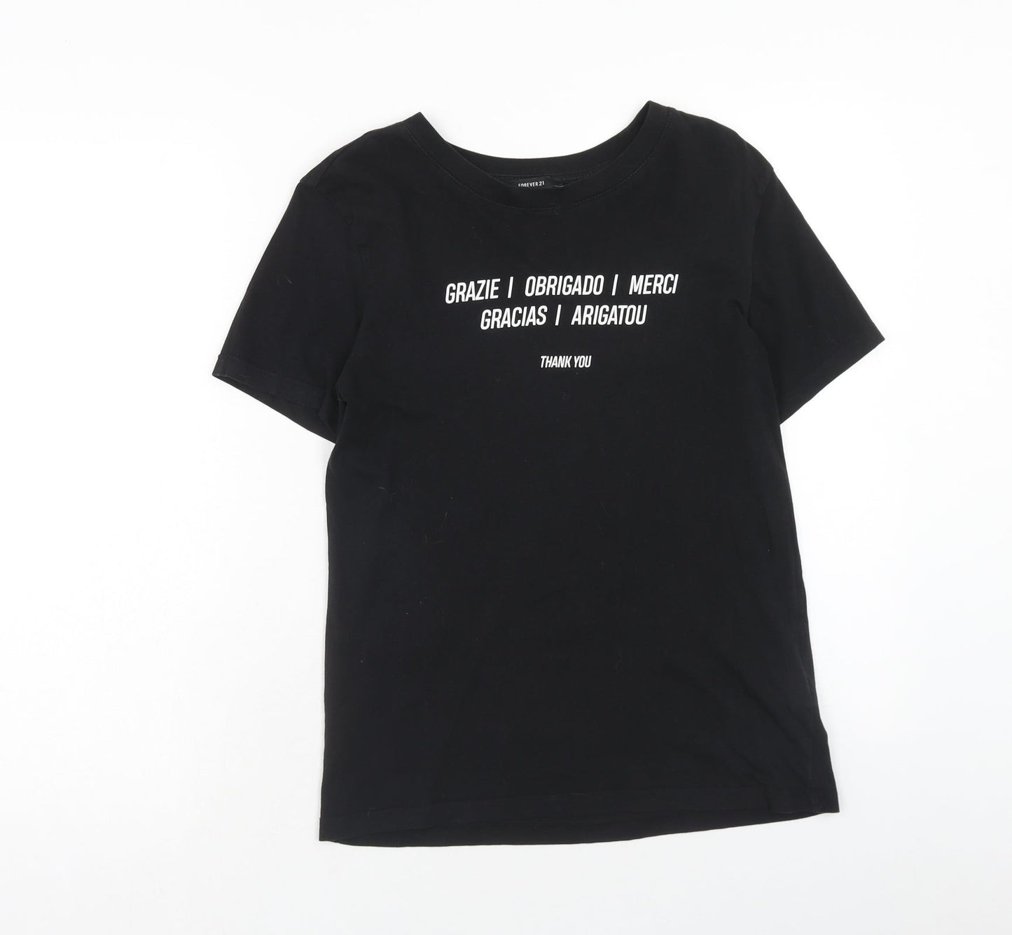 FOREVER 21 Womens Black Cotton Basic T-Shirt Size M Round Neck