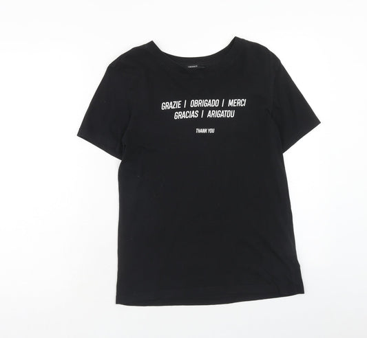 FOREVER 21 Womens Black Cotton Basic T-Shirt Size M Round Neck