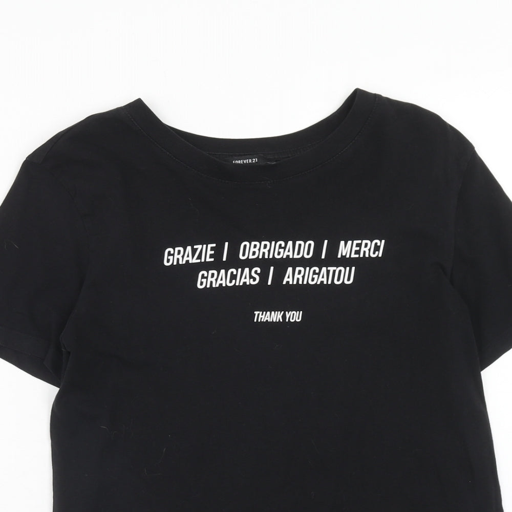 FOREVER 21 Womens Black Cotton Basic T-Shirt Size M Round Neck