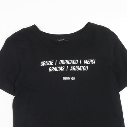 FOREVER 21 Womens Black Cotton Basic T-Shirt Size M Round Neck