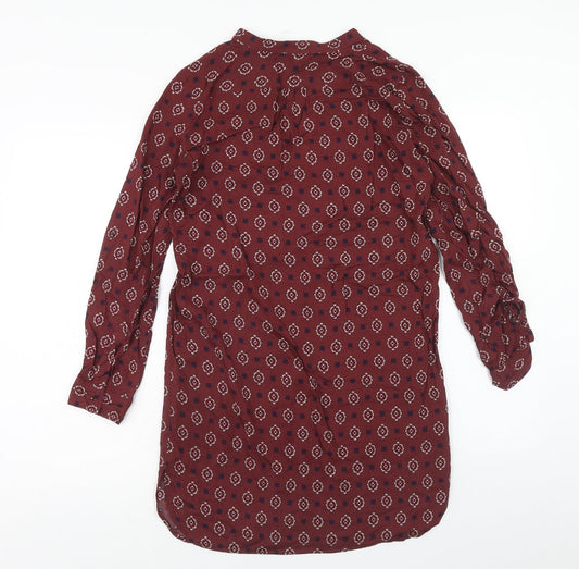 Zara Womens Red Geometric Viscose Kaftan Size S V-Neck Pullover