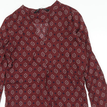 Zara Womens Red Geometric Viscose Kaftan Size S V-Neck Pullover