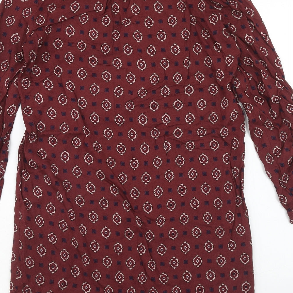 Zara Womens Red Geometric Viscose Kaftan Size S V-Neck Pullover
