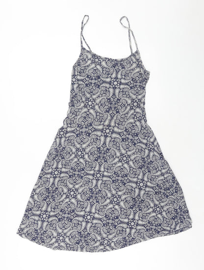 H&M Womens Blue Geometric Viscose Fit & Flare Size XS Scoop Neck Pullover