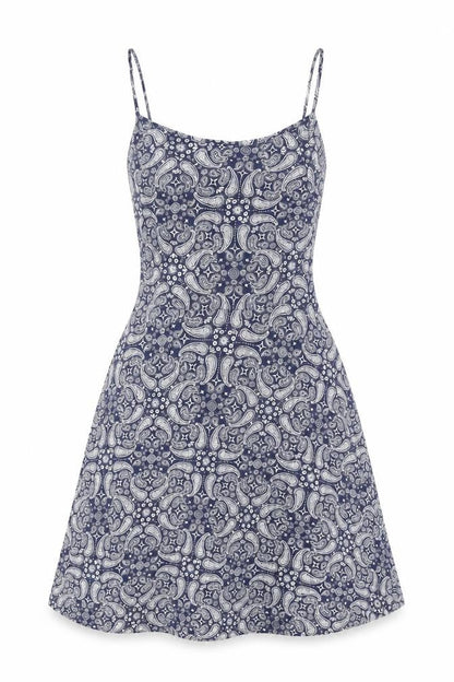H&M Womens Blue Geometric Viscose Fit & Flare Size XS Scoop Neck Pullover